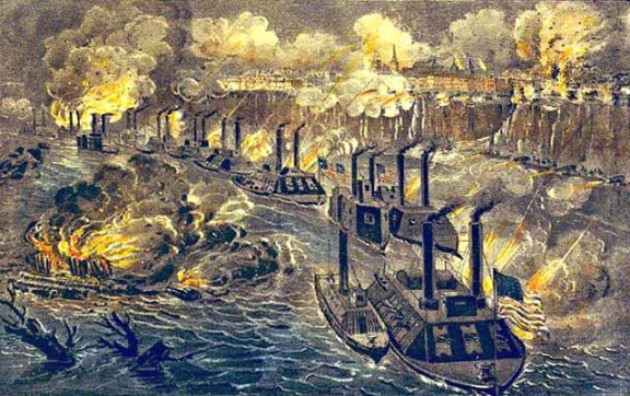 Mississippi River Squadron Running the Confederate Blockade at Vicksburg on April 16, 1863