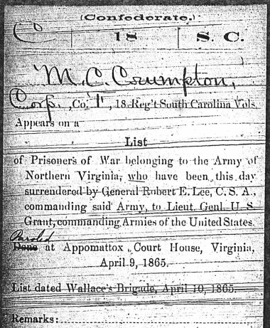 Miles C. Compton surrenders at Appomattox
