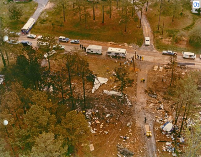 An aerial view of Flight 242′s final resting site